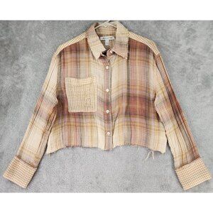 Urban Outfitters Shirt Womens Small Plaid Cropped Raw Hem Button Front Grunge